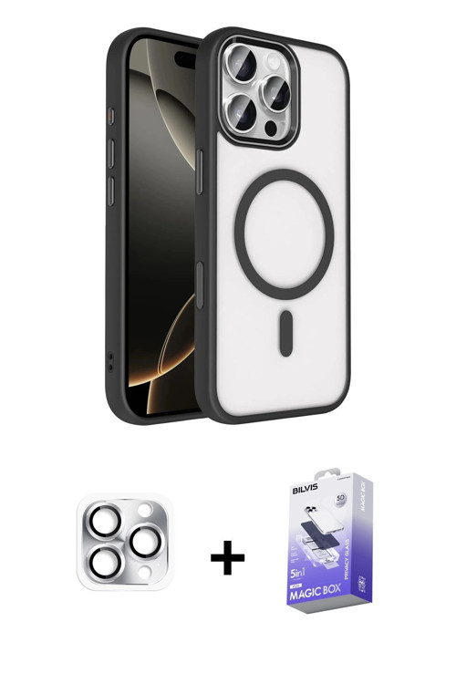 ieg™ iPhone 16 Pro Max Kılıf Kıvılcım Prime - Siyah Bilvis 5in1 5D Magic Hayalet Cam Ekran Koruyucu