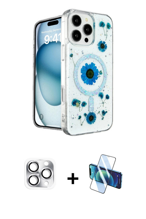 ieg™ iPhone 16 Pro Max Kılıf Kozmos Doku - Siyah 3D Antistatik Cam Ekran Koruyucu + Gümüş Pers Alümi