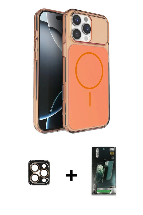 ieg™ iPhone 16 Pro Max Kılıf Kutup Doku Serisi - Siyah 360 Mat Full Body Arka Koruyucu + Gold PVD Me