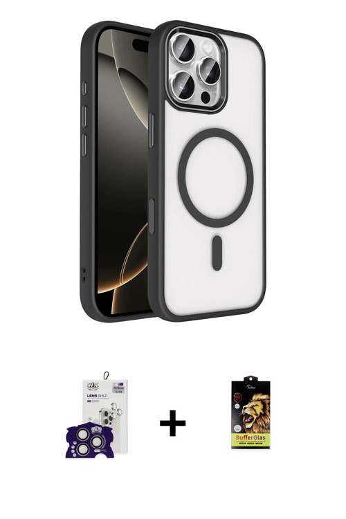 ieg™ iPhone 16 Pro Max Kılıf Kıvılcım Prime - Siyah Buffer Cam Ekran Koruyucu + Titanyum Gri Bilvis