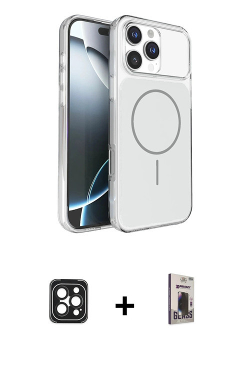 ieg™ iPhone 16 Pro Max Kılıf Kutup Doku Serisi - Siyah Bilvis Hayalet Cam Ekran Koruyucu + Siyah PVD