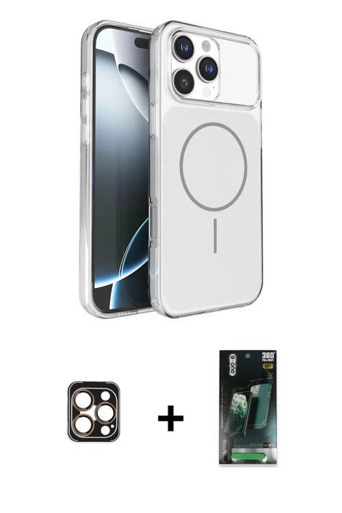 ieg™ iPhone 16 Pro Max Kılıf Kutup Doku Serisi - Siyah 360 Mat Full Body Arka Koruyucu + Gold PVD Me