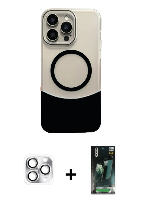 ieg™ iPhone 16 Pro Max Kılıf Kozmos Form Özel Seri - Siyah 360 Mat Full Body Arka Koruyucu + Gümüş P