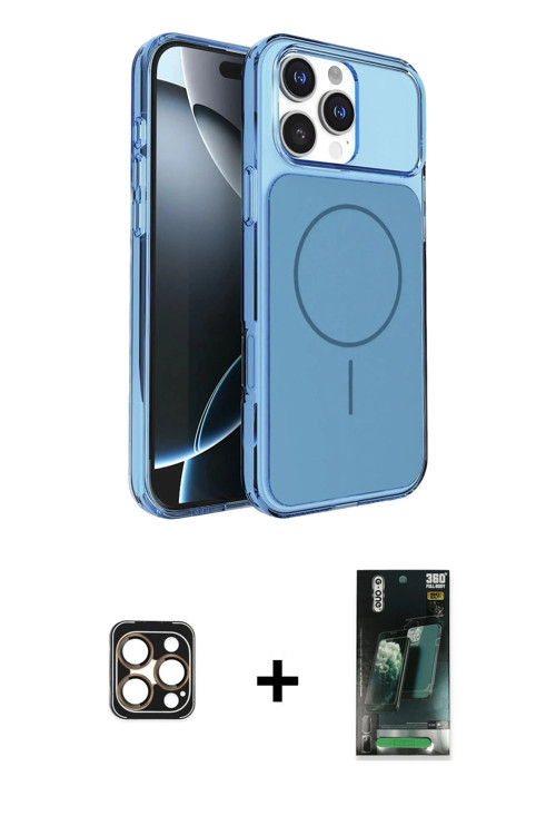 ieg™ iPhone 16 Pro Max Kılıf Kutup Doku Serisi - Siyah 360 Mat Full Body Arka Koruyucu + Gold PVD Me