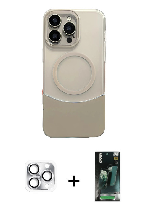 ieg™ iPhone 16 Pro Max Kılıf Kozmos Form Özel Seri - Siyah 360 Mat Full Body Arka Koruyucu + Gümüş P