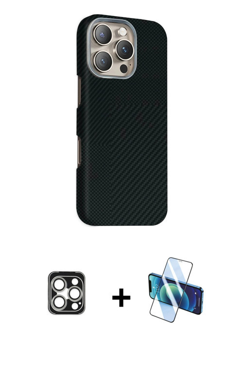 ieg™ iPhone 16 Pro Max Kılıf Kozmos Klasik Prime - Siyah 3D Antistatik Seramik Nano Ekran Koruyucu +