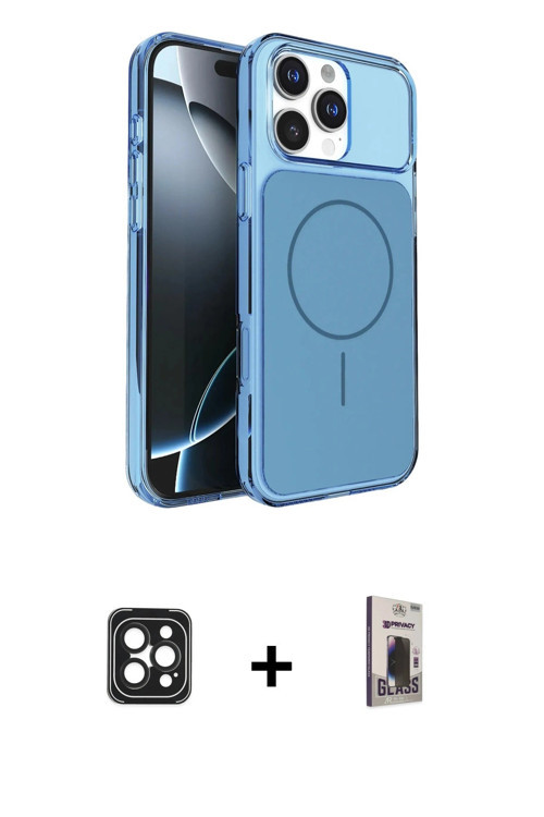 ieg™ iPhone 16 Pro Max Kılıf Kutup Doku Serisi - Siyah Bilvis Hayalet Cam Ekran Koruyucu + Siyah PVD