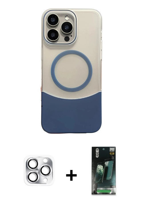 ieg™ iPhone 16 Pro Max Kılıf Kozmos Form Özel Seri - Siyah 360 Mat Full Body Arka Koruyucu + Gümüş P