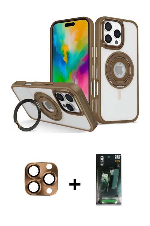 ieg™ iPhone 16 Pro Max Kılıf Nova Minimal Serisi - Siyah 360 Mat Full Body Arka Koruyucu + Çöl Titan