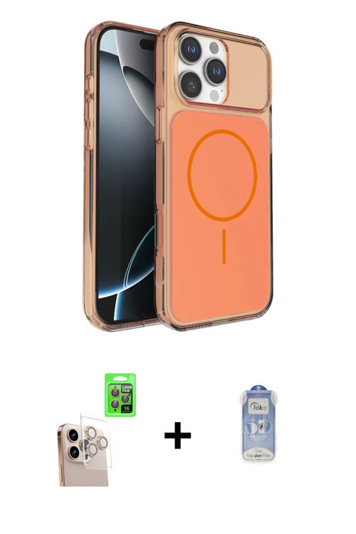 ieg™ iPhone 16 Pro Max Kılıf Kutup Doku Serisi - Siyah Joko Magic 5D Cam + Natural Grey Raze Metal K