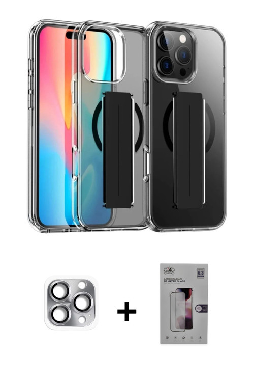 ieg™ iPhone 16 Pro Max Kılıf Nova Işık Koleksiyonu - Siyah Bilvis 3D Mat Cam Ekran Koruyucu + Gri Pe