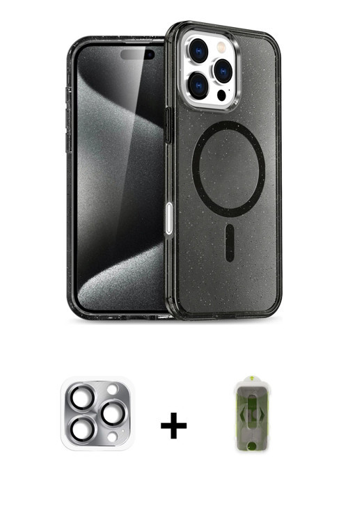 ieg™ iPhone 16 Pro Max Kılıf Nova Asil Prime - Siyah Joko Magic 5D Hayalet Cam + Gri Pers Alüminyum