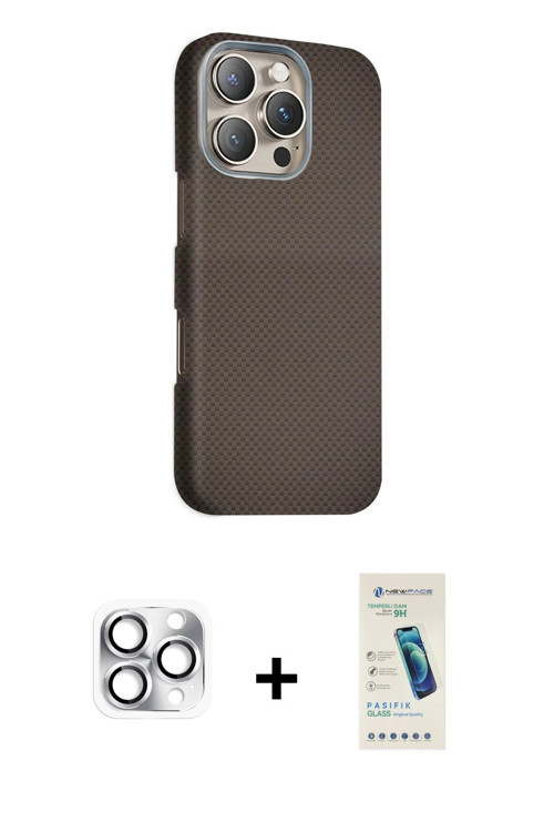 ieg™ iPhone 16 Pro Max Kılıf Kozmos Klasik Prime - Şeffaf Pasifik Cam Ekran Koruyucu + Gümüş Pers Al