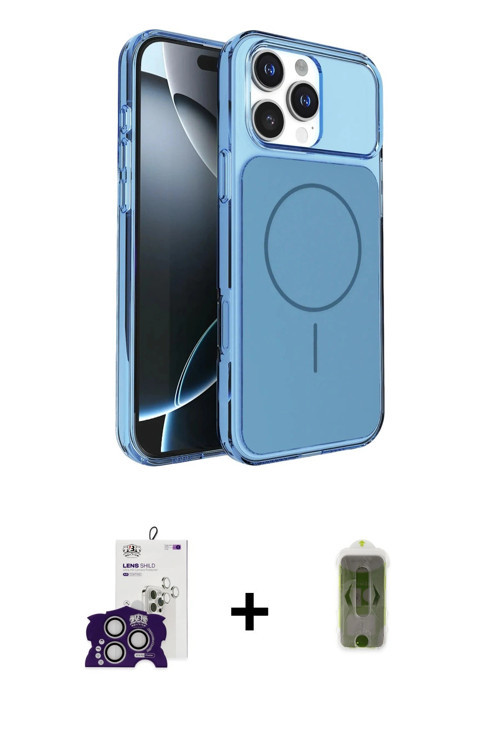 ieg™ iPhone 16 Pro Max Kılıf Kutup Doku Serisi - Siyah Joko Magic 5D Hayalet Cam + Gümüş Bilvis Tita