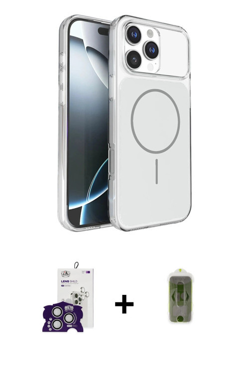 ieg™ iPhone 16 Pro Max Kılıf Kutup Doku Serisi - Siyah Joko Magic 5D Hayalet Cam + Gümüş Bilvis Tita