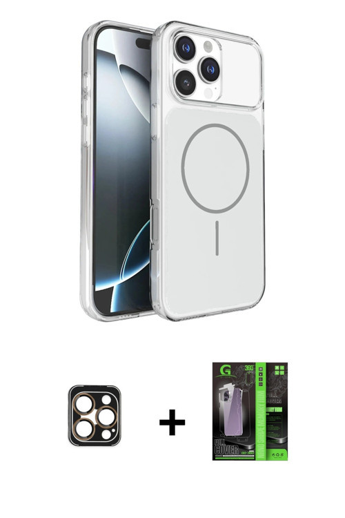 ieg™ iPhone 16 Pro Max Kılıf Kutup Doku Serisi - Şeffaf 360 Full Body Arka Koruyucu + Gold PVD Metal