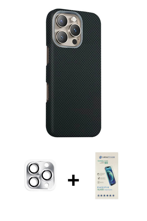 ieg™ iPhone 16 Pro Max Kılıf Kozmos Klasik Prime - Şeffaf Pasifik Cam Ekran Koruyucu + Gümüş Pers Al