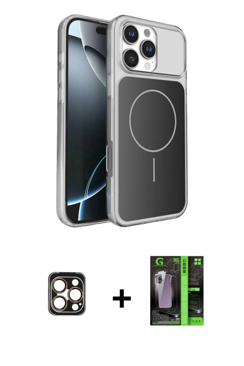 ieg™ iPhone 16 Pro Max Kılıf Kutup Doku Serisi - Şeffaf 360 Full Body Arka Koruyucu + Gold PVD Metal