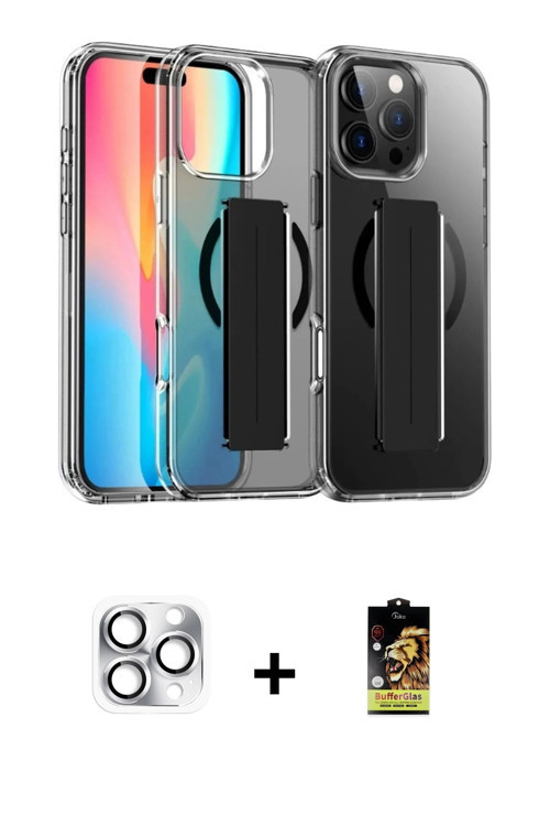 ieg™ iPhone 16 Pro Max Kılıf Nova Işık Koleksiyonu - Siyah Buffer Cam Ekran Koruyucu + Gümüş Pers Al
