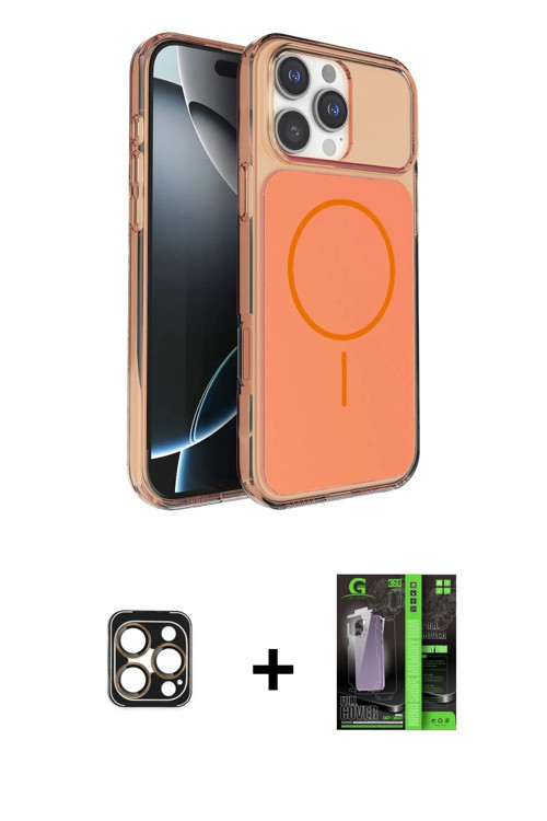 ieg™ iPhone 16 Pro Max Kılıf Kutup Doku Serisi - Şeffaf 360 Full Body Arka Koruyucu + Gold PVD Metal