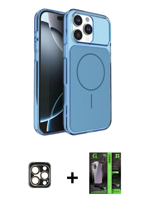 ieg™ iPhone 16 Pro Max Kılıf Kutup Doku Serisi - Şeffaf 360 Full Body Arka Koruyucu + Gold PVD Metal