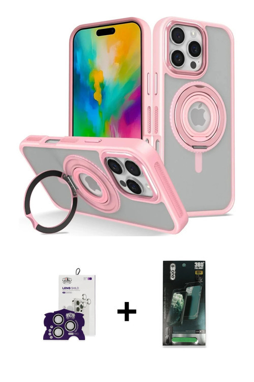 ieg™ iPhone 16 Pro Max Kılıf Nova Minimal Serisi - Siyah 360 Mat Full Body Arka Koruyucu + Gümüş Bil