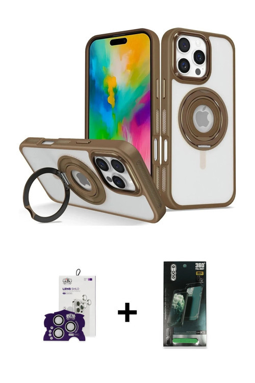 ieg™ iPhone 16 Pro Max Kılıf Nova Minimal Serisi - Siyah 360 Mat Full Body Arka Koruyucu + Gümüş Bil