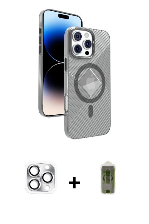 ieg™ iPhone 16 Pro Max Kılıf Nova Modern Prime - Siyah Joko Magic 5D Hayalet Cam + Gümüş Pers Alümin