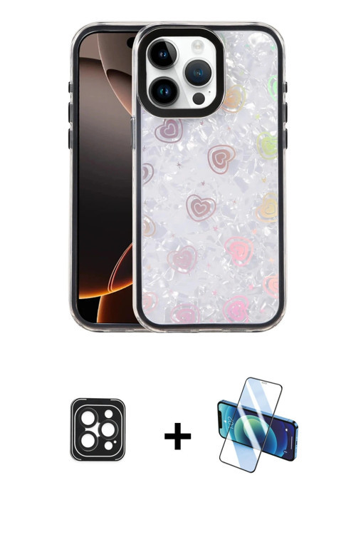 ieg™ iPhone 16 Pro Max Kılıf Odak Prime - Siyah 3D Antistatik Cam Ekran Koruyucu + Siyah PVD Metal K