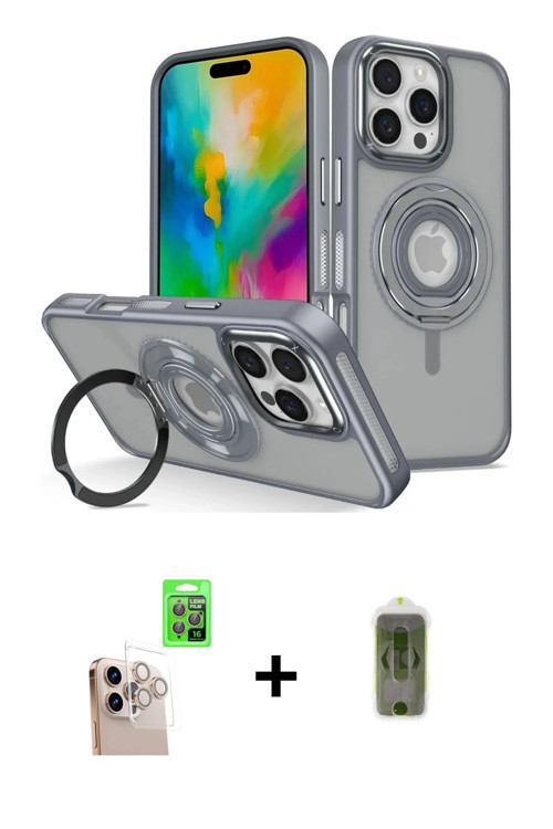 ieg™ iPhone 16 Pro Max Kılıf Nova Minimal Serisi - Siyah Joko Magic 5D Hayalet Cam + Natural Grey Ra