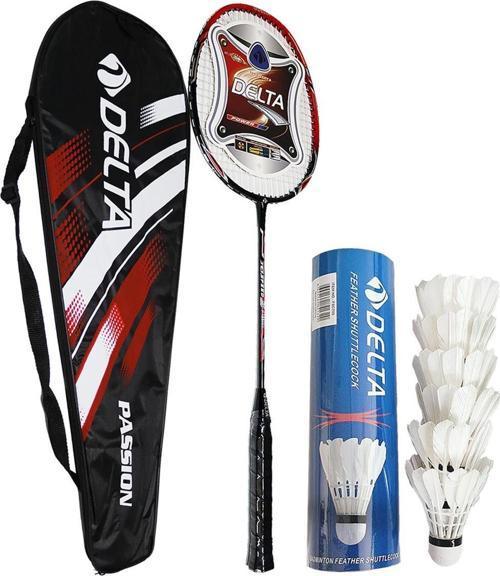 Fiberglass Tek Parça Badminton Raketi + Çantası + 6 Adet Kaz Tüyü Deluxe Badminton Topu Seti