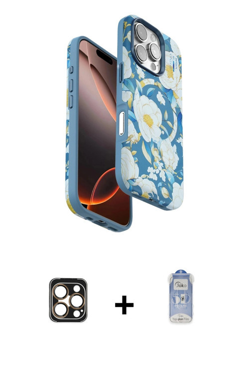 ieg™ iPhone 16 Pro Max Kılıf Siluet Doku - Siyah Joko Magic 5D Cam + Gold PVD Metal Kamera Lens