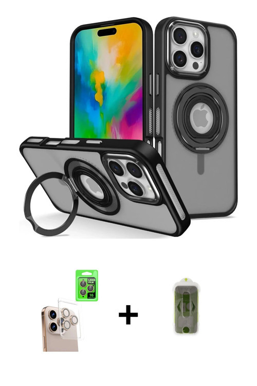 ieg™ iPhone 16 Pro Max Kılıf Nova Minimal Serisi - Siyah Joko Magic 5D Hayalet Cam + Natural Grey Ra