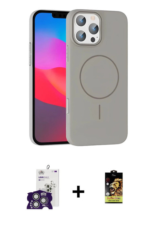ieg™ iPhone 16 Pro Max Kılıf Siluet Doku Özel Seri - Siyah Buffer Cam Ekran Koruyucu + Gümüş Bilvis