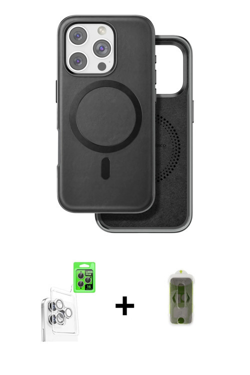 ieg™ iPhone 16 Pro Max Kılıf Pusula Işık Koleksiyonu - Siyah Joko Magic 5D Hayalet Cam + Beyaz Raze