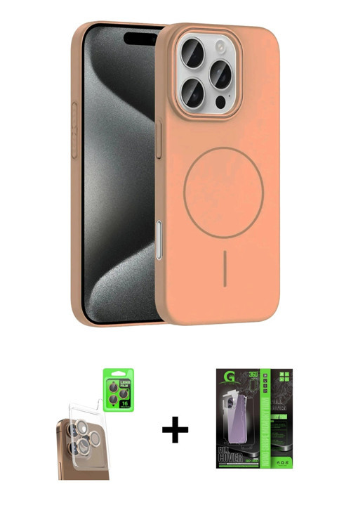 ieg™ iPhone 16 Pro Max Kılıf Siluet Doku Özel Seri - Şeffaf 360 Full Body Arka Koruyucu + Çöl Titany