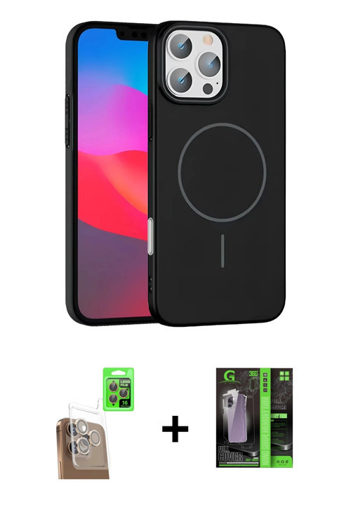 ieg™ iPhone 16 Pro Max Kılıf Siluet Doku Özel Seri - Şeffaf 360 Full Body Arka Koruyucu + Çöl Titany
