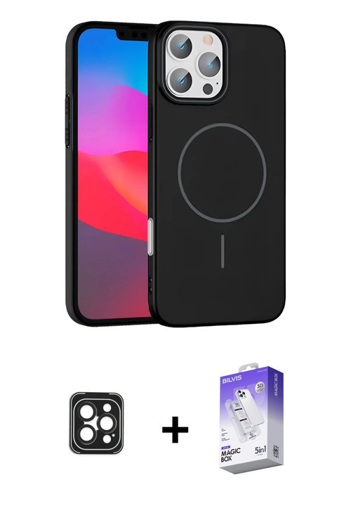 ieg™ iPhone 16 Pro Max Kılıf Siluet Doku Özel Seri - Siyah Bilvis 5in1 3D Magic Cam Ekran Koruyucu +