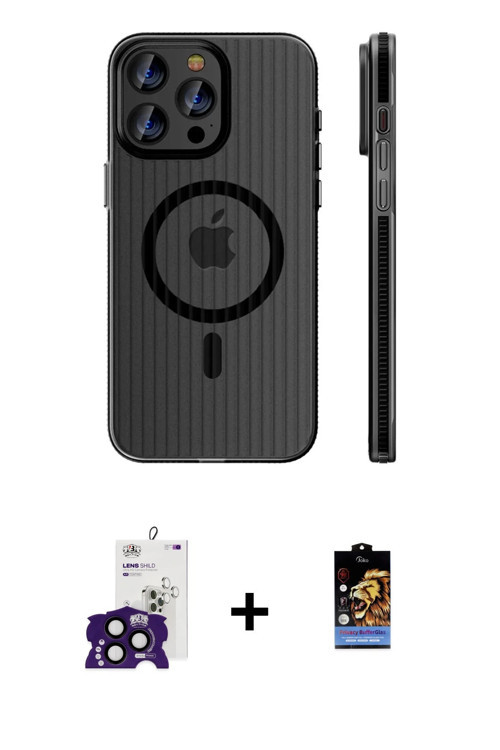 ieg™ iPhone 16 Pro Max Kılıf Pusula Minimal Koleksiyonu - Siyah Buffer Hayalet Cam Ekran Koruyucu +