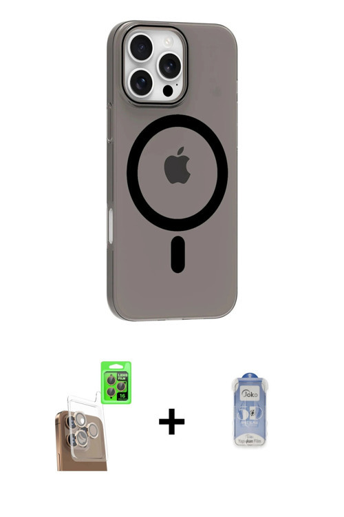 ieg™ iPhone 16 Pro Max Kılıf Pusula Form Özel Seri - Siyah Joko Magic 5D Cam + Çöl Titanyum Raze Met