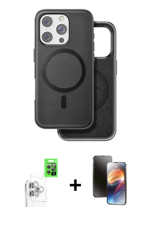 ieg™ iPhone 16 Pro Max Kılıf Pusula Işık Koleksiyonu - Siyah 3D Antistatik Mat Seramik Nano Ekran Ko
