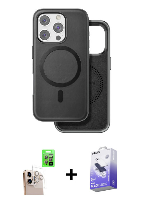 ieg™ iPhone 16 Pro Max Kılıf Pusula Işık Koleksiyonu - Siyah Bilvis 5in1 5D Magic Hayalet Cam Ekran