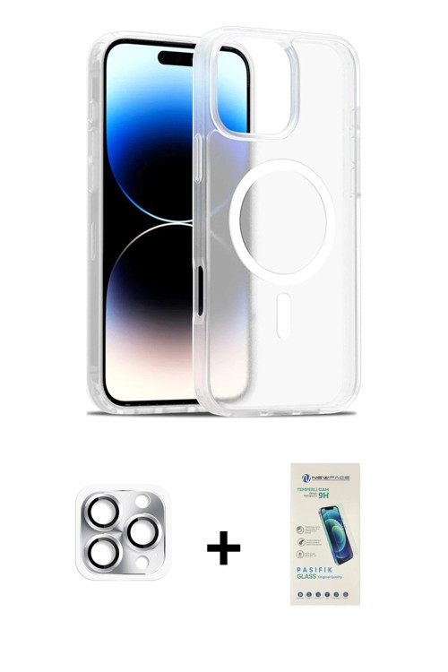 ieg™ iPhone 16 Pro Max Kılıf Siluet Minimal Prime - Şeffaf Pasifik Cam Ekran Koruyucu + Gümüş Pers A