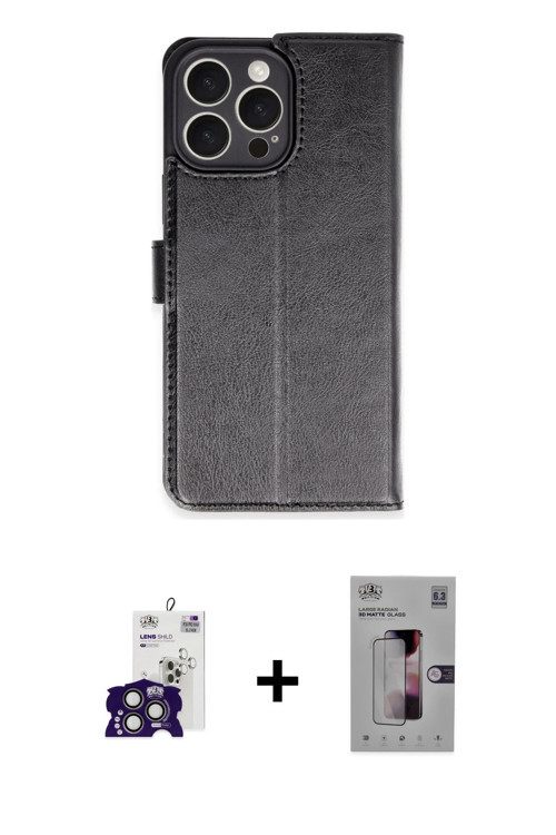 ieg™ iPhone 16 Pro Max Kılıf Siluet Işık Serisi - Siyah Bilvis 3D Mat Cam Ekran Koruyucu + Titanyum