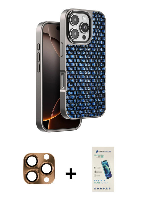 ieg™ iPhone 16 Pro Max Kılıf Siluet Form Serisi - Şeffaf Pasifik Cam Ekran Koruyucu + Çöl Titanyum P