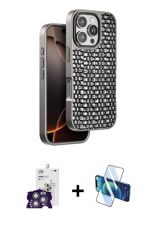 ieg™ iPhone 16 Pro Max Kılıf Siluet Form Serisi - Siyah 3D Antistatik Seramik Nano Ekran Koruyucu +