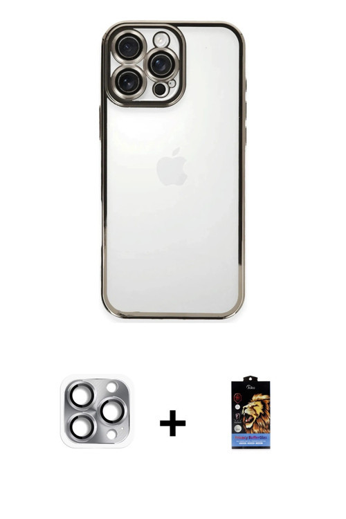 ieg™ iPhone 16 Pro Max Kılıf Vadi Minimal - Siyah Buffer Hayalet Cam Ekran Koruyucu + Gri Pers Alümi