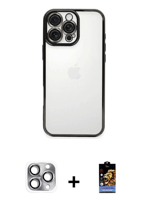 ieg™ iPhone 16 Pro Max Kılıf Vadi Minimal - Siyah Buffer Hayalet Cam Ekran Koruyucu + Gri Pers Alümi