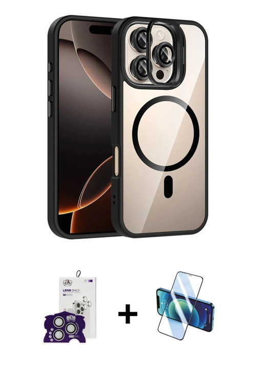 ieg™ iPhone 16 Pro Max Kılıf Yadigar Asil Koleksiyonu - Siyah 3D Antistatik Cam Ekran Koruyucu + Güm