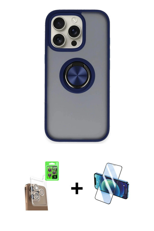 ieg™ iPhone 16 Pro Max Kılıf Yörünge Çizgi - Siyah 3D Antistatik Cam Ekran Koruyucu + Çöl Titanyum R